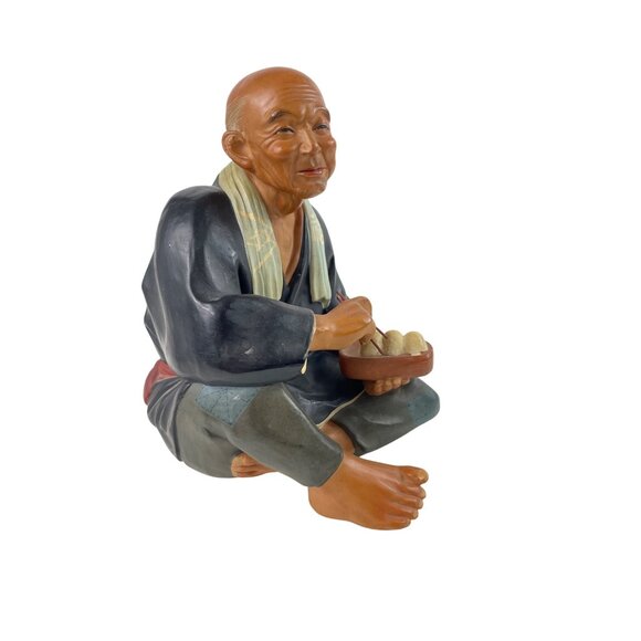 Vintage Hakata Urasaki Dolls Asian Elderly Man Figurine Eating Dumplings Statue - Picture 12 of 12